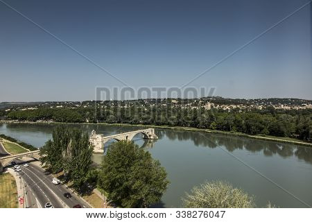 The Saint Bénézet Bridge, Known As The Avignon Bridge, Facing The City Of Villeneuve Les Vignon. Vau