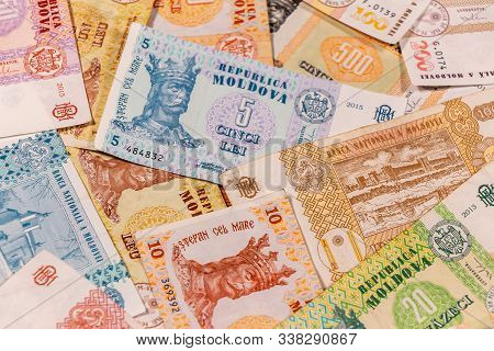 A Composition Of Moldovan Leu. Mdl Banknotes Providing Great Options To Be Used For Illustrating Sub