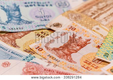 A Composition Of Moldovan Leu. Mdl Banknotes Providing Great Options To Be Used For Illustrating Sub