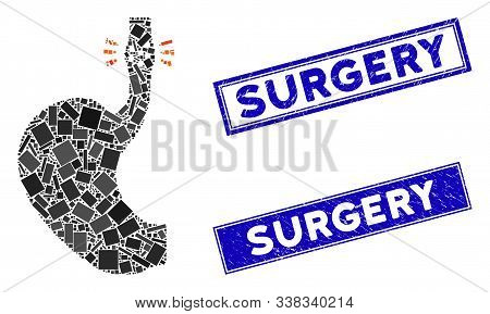 Mosaic Esophageal Cancer Icon And Rectangle Surgery Stamps. Flat Vector Esophageal Cancer Mosaic Ico