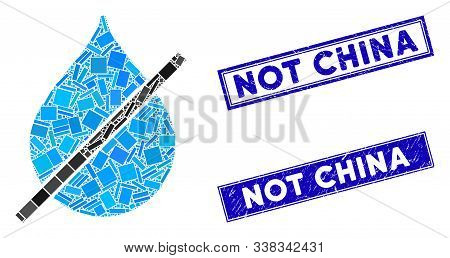 Mosaic No Water Drop Icon And Rectangle Not China Seal Stamps. Flat Vector No Water Drop Mosaic Icon