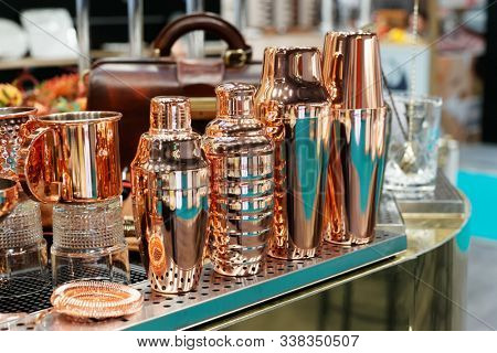 Brass and copper professional bartender tools