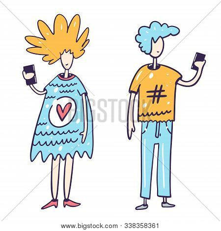 Social Media Character. People Bloggers. Media Influence Concept. Vector Flat Cartoon Style.
