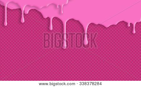 Closeup Of Pink Chocolate And Wafer With Cocoa. Chocolate Background