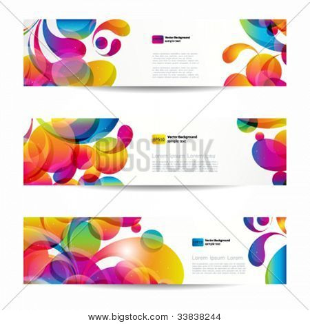 Abstract web banners with colorful arc-drop for your www design