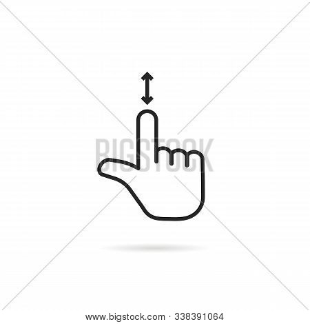 Scroll Down Like Thin Line Hand. Concept Of Up And Down Arrow For Using Phone Touchpad Or Tablet. Fl