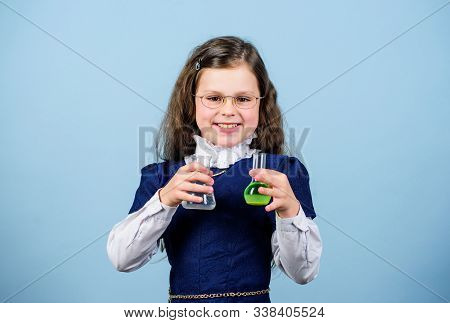 Science Research In Lab. Small Genius Girl. Education And Knowledge. Child Study Bilogy Lesson. Disc