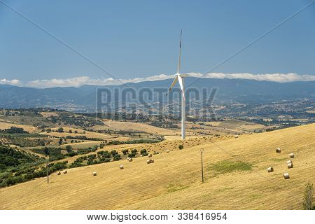 Rural Landscape At Summer In Calabria, Italy, Near Spezzano Albanese, In Cosenza Province, With Wind