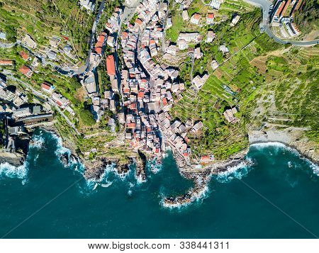 Riomaggiore Aerial Panoramic View. Riomaggiore Is A Small Town In Cinque Terre National Park, La Spe