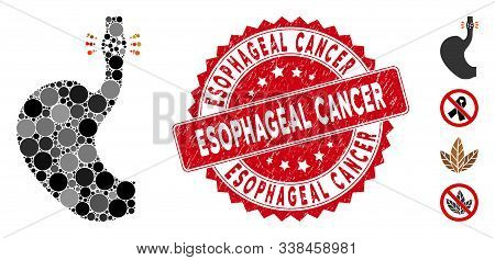 Mosaic Esophageal Cancer Icon And Grunge Stamp Seal With Esophageal Cancer Caption. Mosaic Vector Is