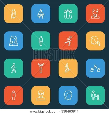 Human Icons Line Style Set With Stairs, Human, Happiness And Other Pulling Elements. Isolated Illust