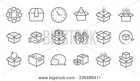 Box Line Icons. Package, Delivery Boxes, Cargo Box. Cargo Distribution, Export Boxes, Return Parcel 