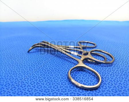 Closeup Image Of Surgical Instrument Known As Towel Clip Or Towel Clamp
