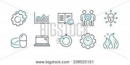 Set Of Science Icons, Such As Time Management, Money Diagram, Employees Teamwork, Fast Recovery, Lap