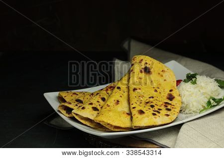 Home Made Gluten Free Chickpea Flour Roti Or Besan Roti Or Chapati Or Bread On A Plate .