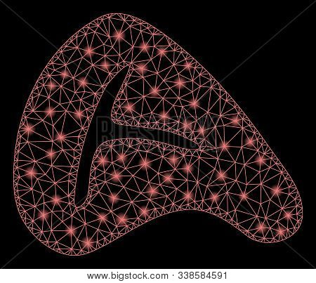 Glowing Mesh Meat Steak With Glitter Effect. Abstract Illuminated Model Of Meat Steak Icon. Shiny Wi