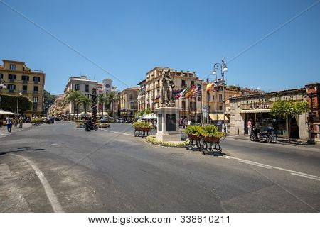 Sorrento, Italy - June 12, 2017: Piazza Tasso, The Main Square Of Sorrento,  Italy.