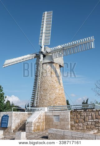 Jerusalem, Israel / 10 Dec 2019: The Montefiore Windmill, Built In 1857 To Enable The Jewish Populat
