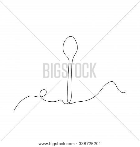 Continuous One Line Drawing Spoon. Vector Stock Illustration.