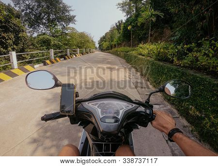 First Person View Motorbike Drive On The Road In Summer Asia