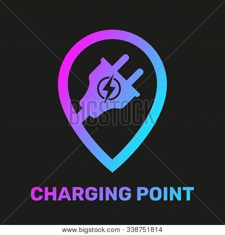 Electric Car Charging Station Concept. Ev Recharging Point Or Evse. Plug-in Energy Point Pin Locatio