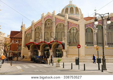 Valencia, Spain - Novemer 28, 2019: Exterior Of Mercat Central (central Market) Of Valencia, Spain