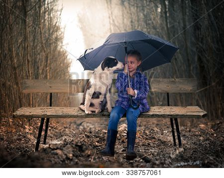 A Little Girl Cries Complaining Favorite Dog On Childhood Grievances