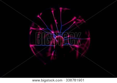 An Electric Ball With A Tesla Coil In Action. Beautiful Discharges