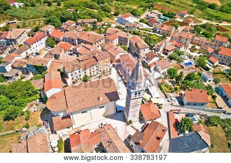 Istria. Historic Town Of Visnjan On Green Istrian Hill Aerial View, Istria Region Of Croatia