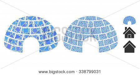 Igloo Icon Mosaic Of Raggy Pieces In Different Sizes And Color Tints, Based On Igloo Icon. Vector In