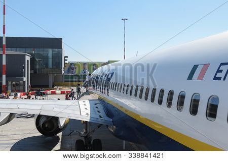 Orio Al Serio, Bergamo, Italy - Circa September 2015 - Ryanair Aircraft Boeing 737-800 Parked At The
