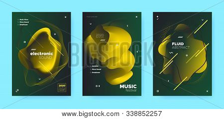 Gradient Flow Shapes. Night Club Party Flyer. Vip Music Invitation. Dj Sound. Green 3d Movement Bann