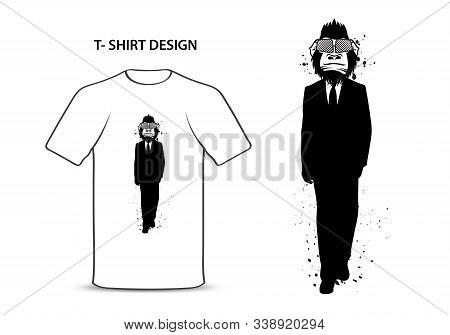 Gorilla In A Suit Vector Illustration, Monkey Bodyguard Cartoon, Chimpanzees Character, Animal Graph