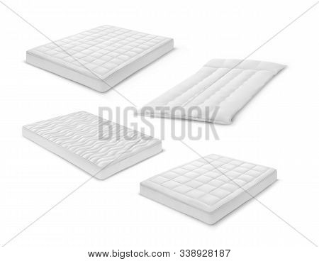 Mattress Vector 3d Realistic Models. Isolated Orthopedic Latex And Foam Mattress Types Of King And Q
