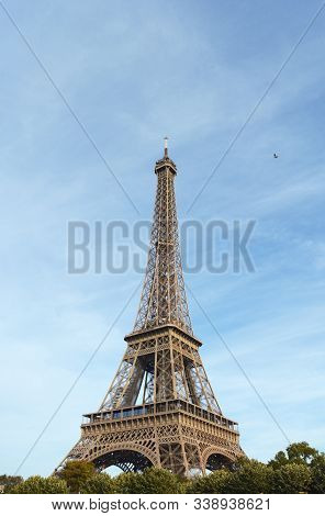 Eiffel Tower Landmark Stands 324 Metres High On The Banks Of The Seine In Paris, France