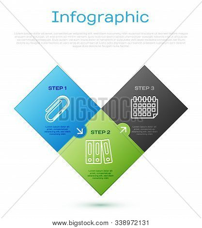 Set Line Paper Clip, Calendar, Office Folders With Papers And Documents And Scotch. Business Infogra