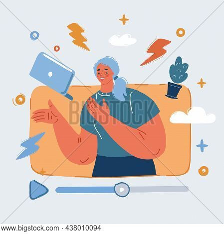 Vector Illustration Of Browser Window With Woman Videoblogger
