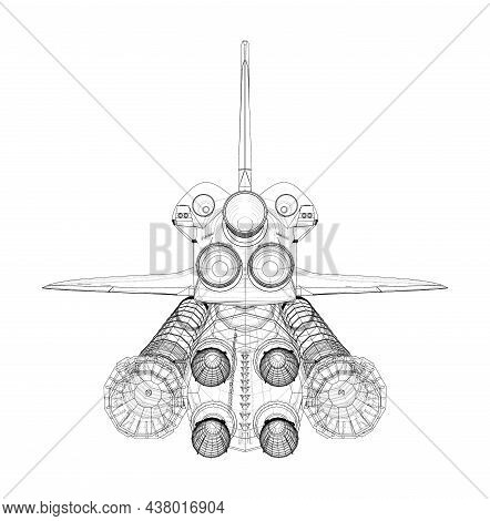Rocket Carrying Space Shuttle. Vector Rendering Of 3d. Wire-frame Style. Elements Of This Image Furn