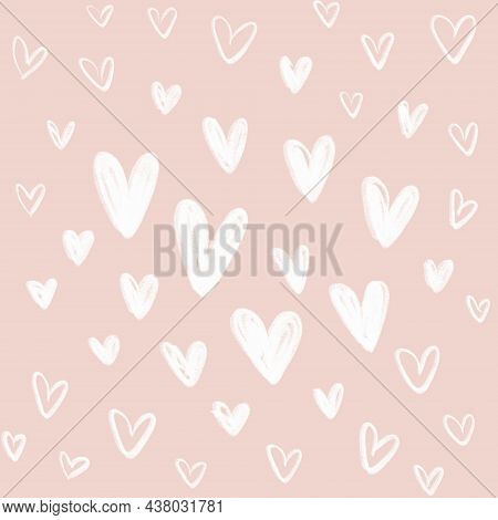 Pastel Pink Hearts Background. Valentine S Day. Kid's Doodles, Drawing With Chalk. Postacard