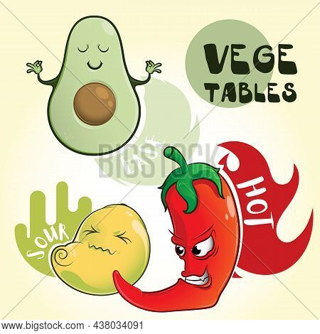 This Is The Cute Set Of Cartoon Vagetables And Fruits