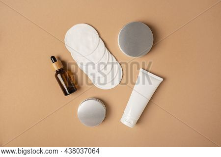 Amber Glass Dropper Bottle, Reusable Cotton Rounds, Metallic Ars, Plastic White Tube For Cream Or Lo