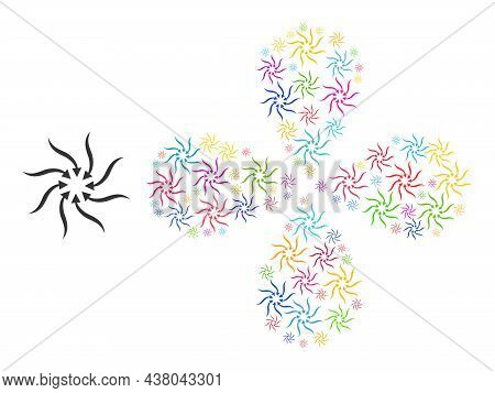 Anticyclone Rotation Arrows Icon Colored Twirl Flower With 4 Petals Composition. Object Flower With 
