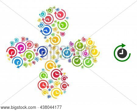 Clockwise Rotation Icon Multicolored Swirl Flower With 4 Petals Shape. Object Cyclone Composed From 