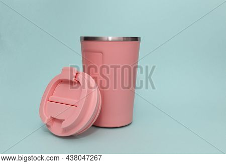 Pinck Hermo Coffee Mug On Blue Background