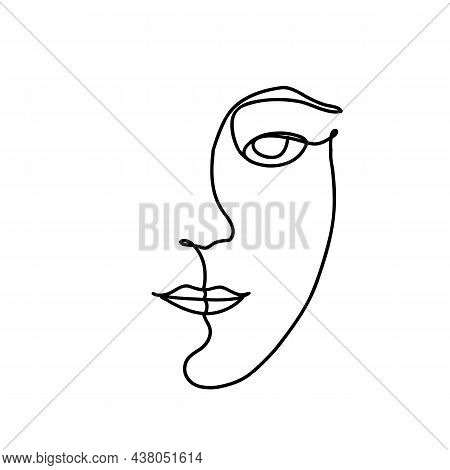 Continuous One Line Face. Woman Stylied Minimal Artwork. Vector Freehand Contour