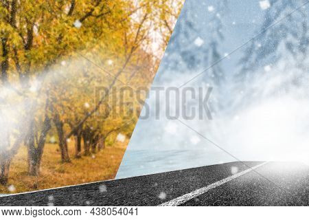 Winter Road. Snow And Ice Complicates The Movement And Shooting