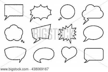 Speech Bubble Dialog Pixel Art Chat Black Set. Abstract Design Sticker Cartoon Comic Dialog Balloon 