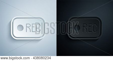 Paper Cut Record Button Icon Isolated On Grey And Black Background. Rec Button. Paper Art Style. Vec