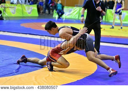 Orenburg, Russia - March 15-16, 2017: Boy Compete In Sports Wrestling