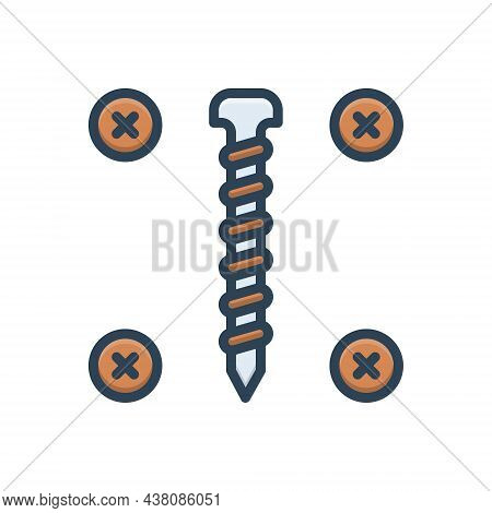 Color Illustration Icon For Screw Hardware Bolt Construction Collection Tool Rivet Screwhead